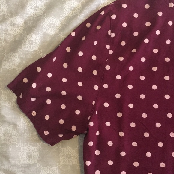 Shortsleeved Maroon Polka Dot Blouse - Picture 8 of 9